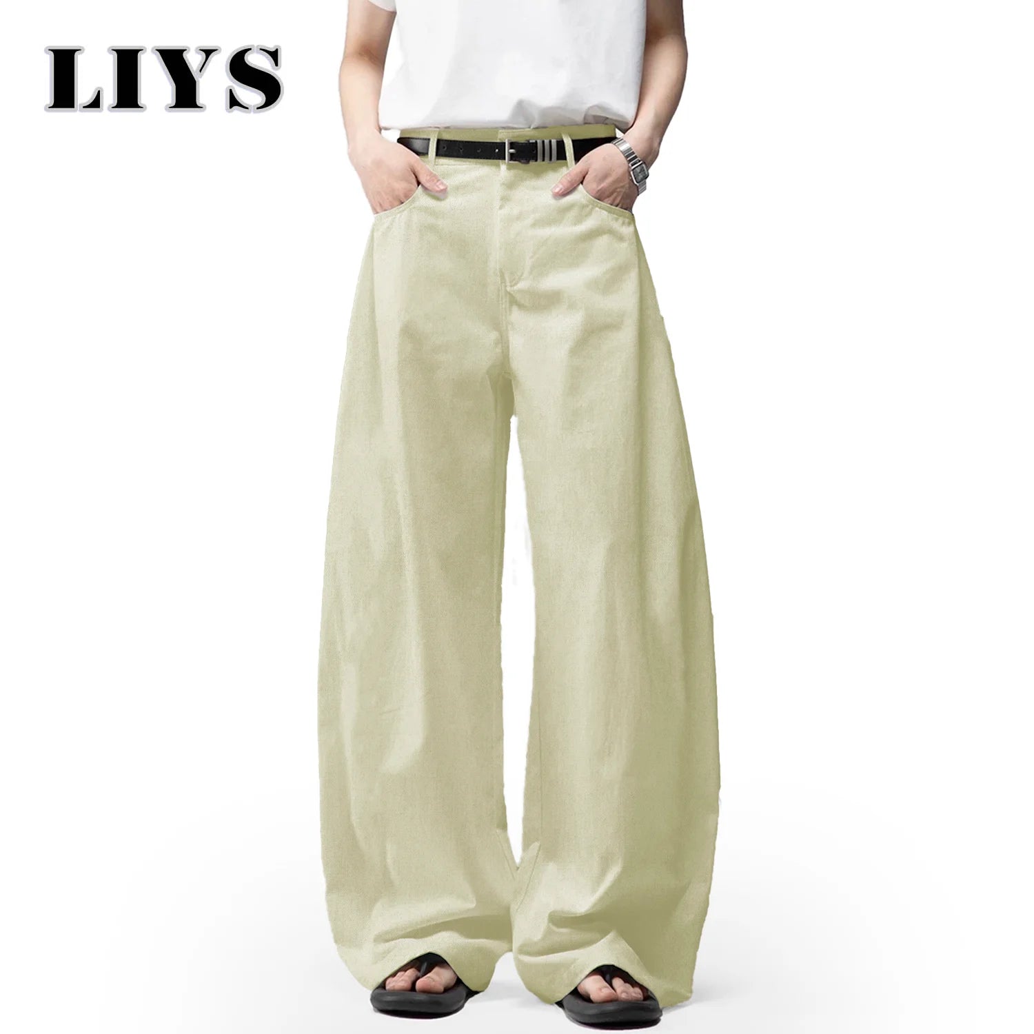 Men’s White Baggy Wide-Leg Cotton Jeans