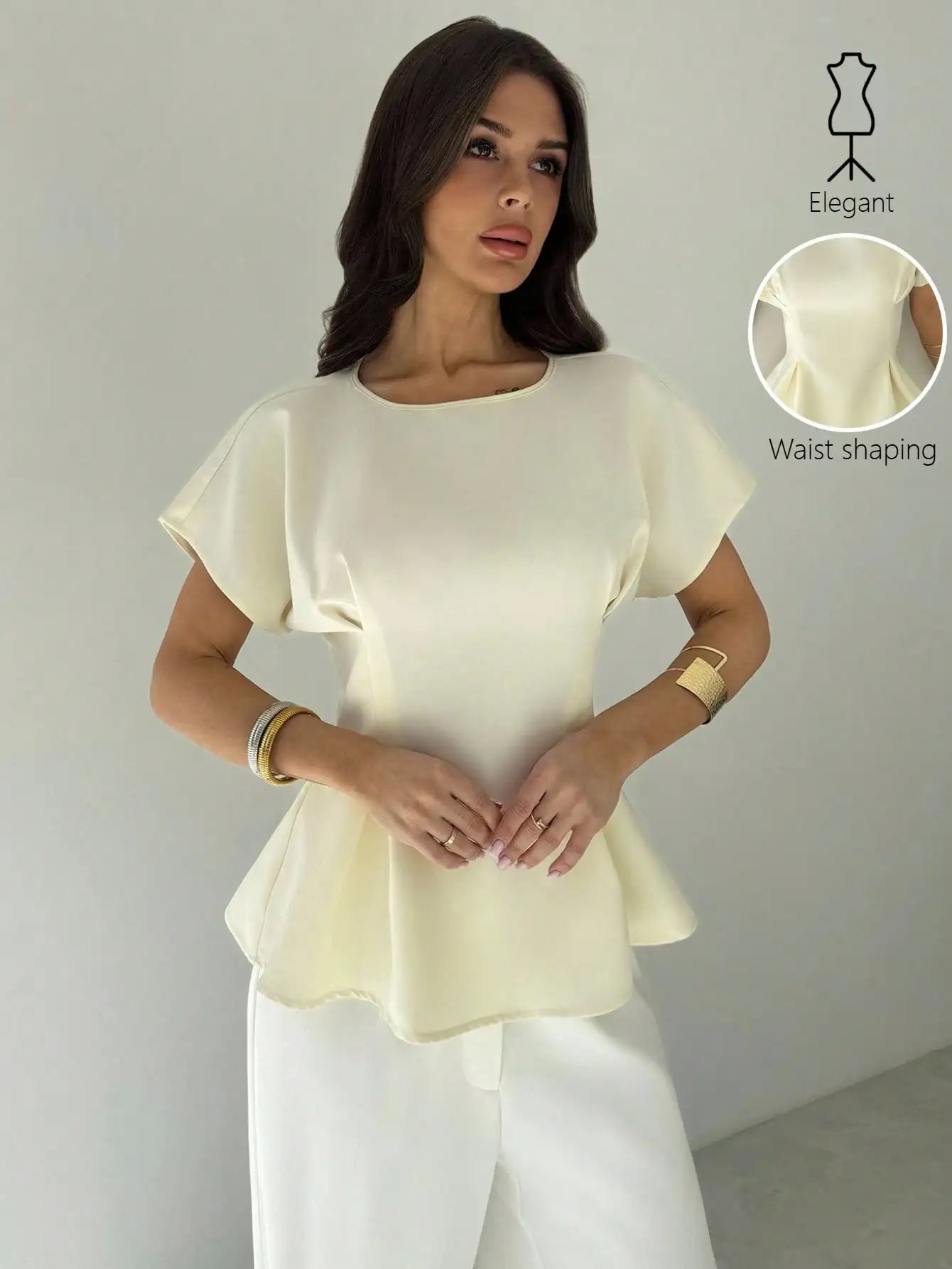 Women Minimalist Black Peplum Blouse