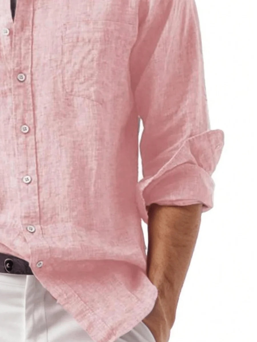 Men's Cotton Linen Button Down Shirt