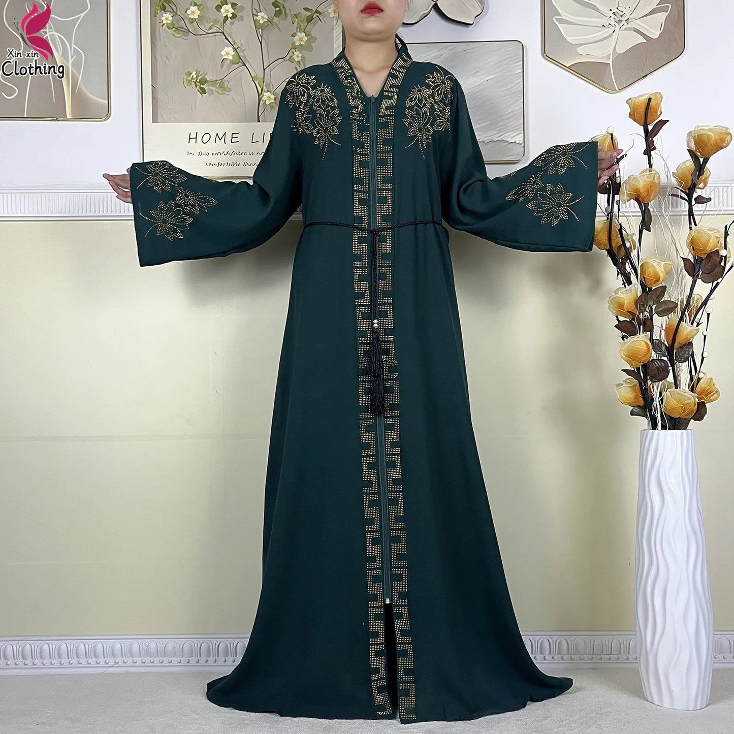 Elegant Women’s Long Sleeve Abaya with Turban