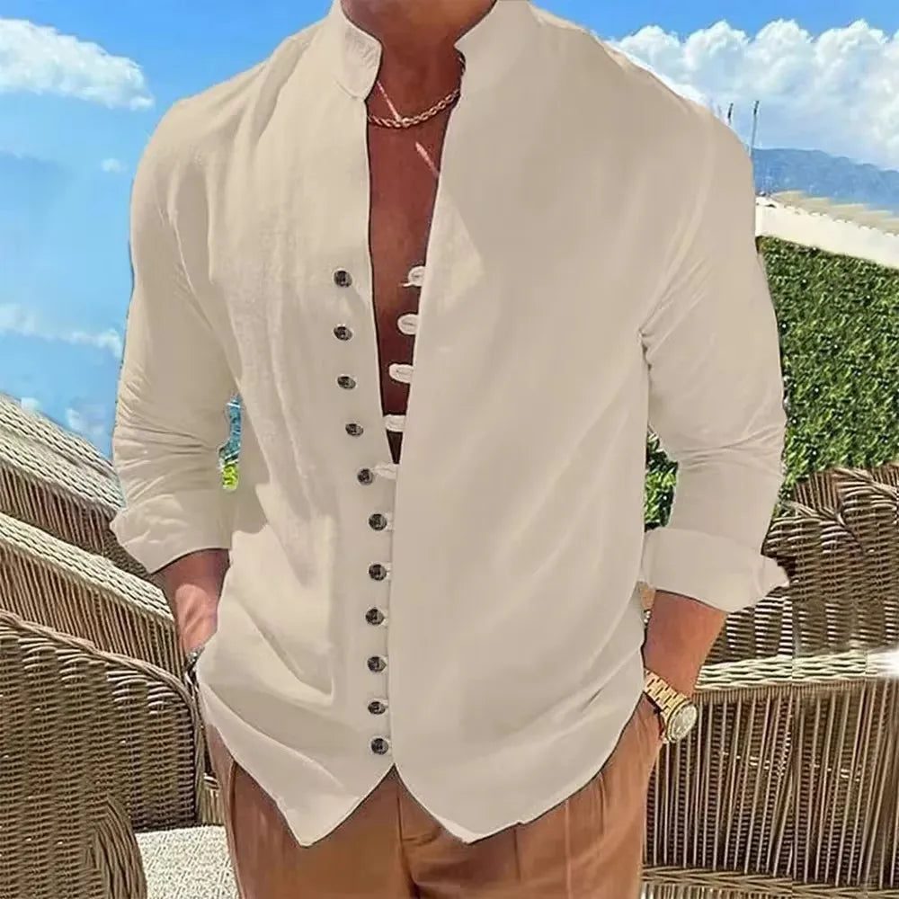 Men Linen Shirt Button Up