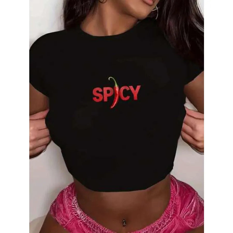 Women Spicy Chili Print Slim Fit Crop Top
