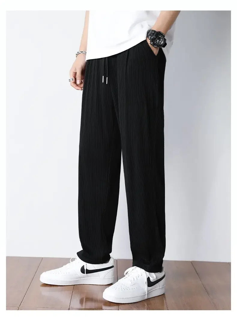 Men’s Summer White Ice Silk Wide-Leg Casual Pants