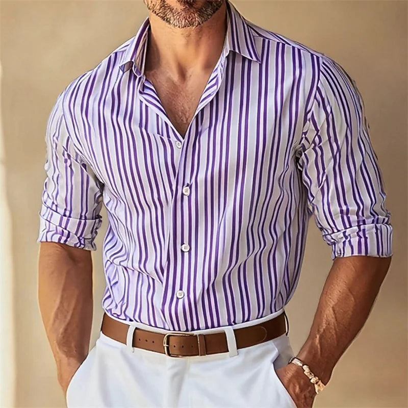 Men's Slim Fit Striped Collar Formal Shirt