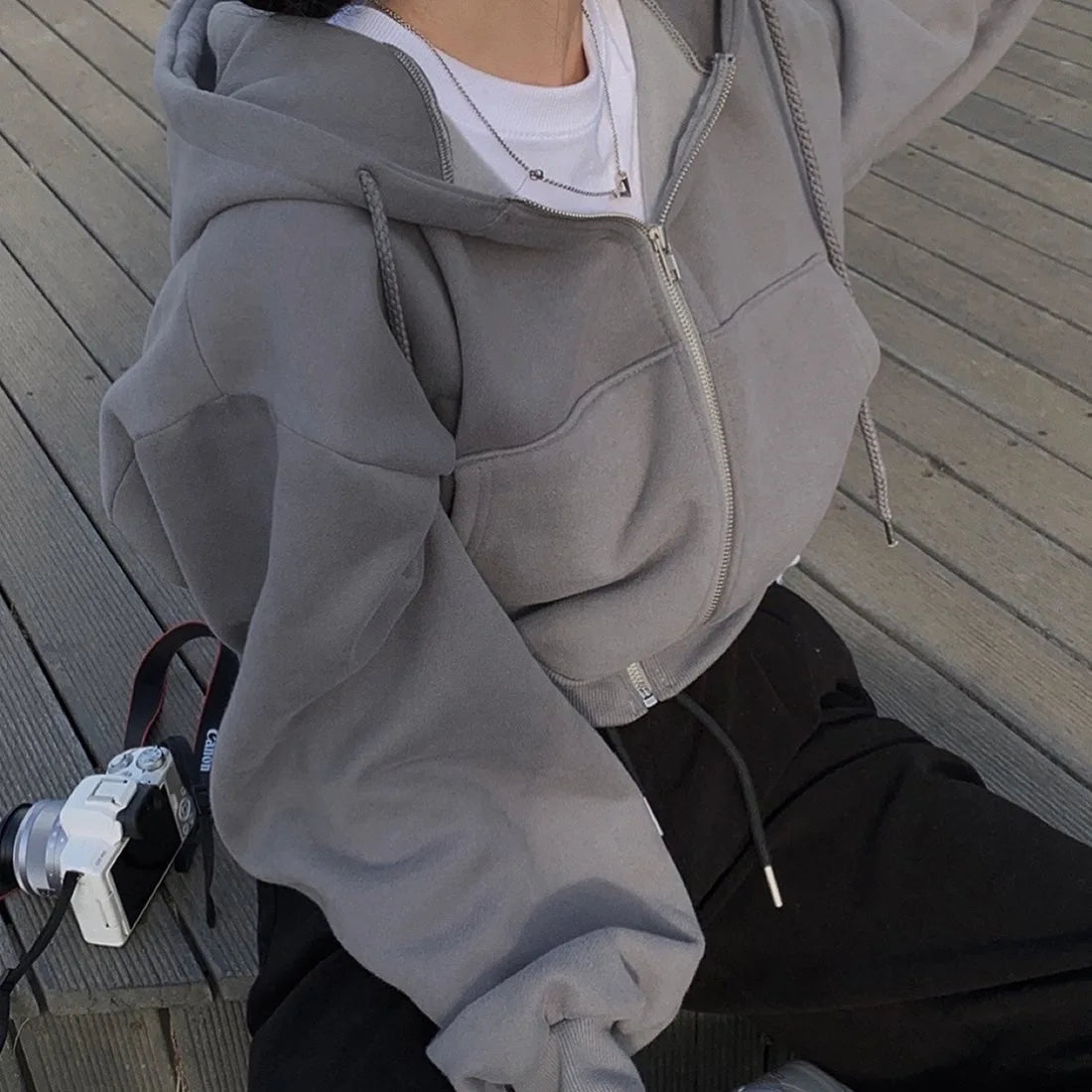 Zip Up Cropped Hoodie