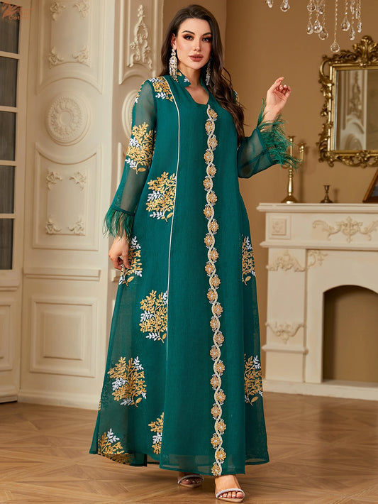 Elegant Women's Embroidered Abaya Kaftan Evening Dress