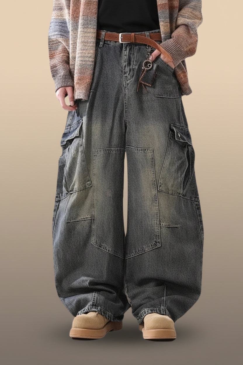 Baggy barrel wide leg cargo jeans