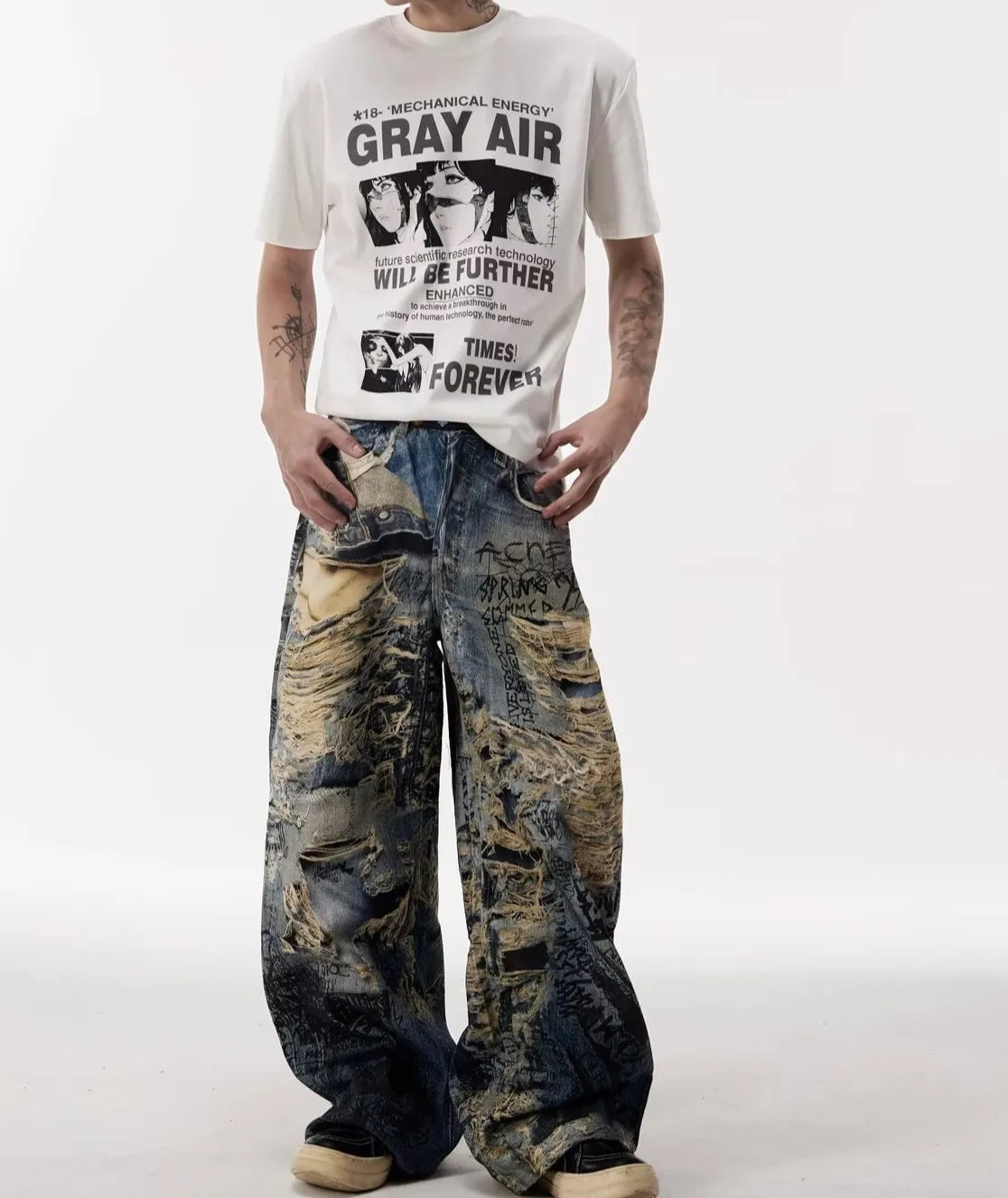 Men's Graffiti Distressed Jeans