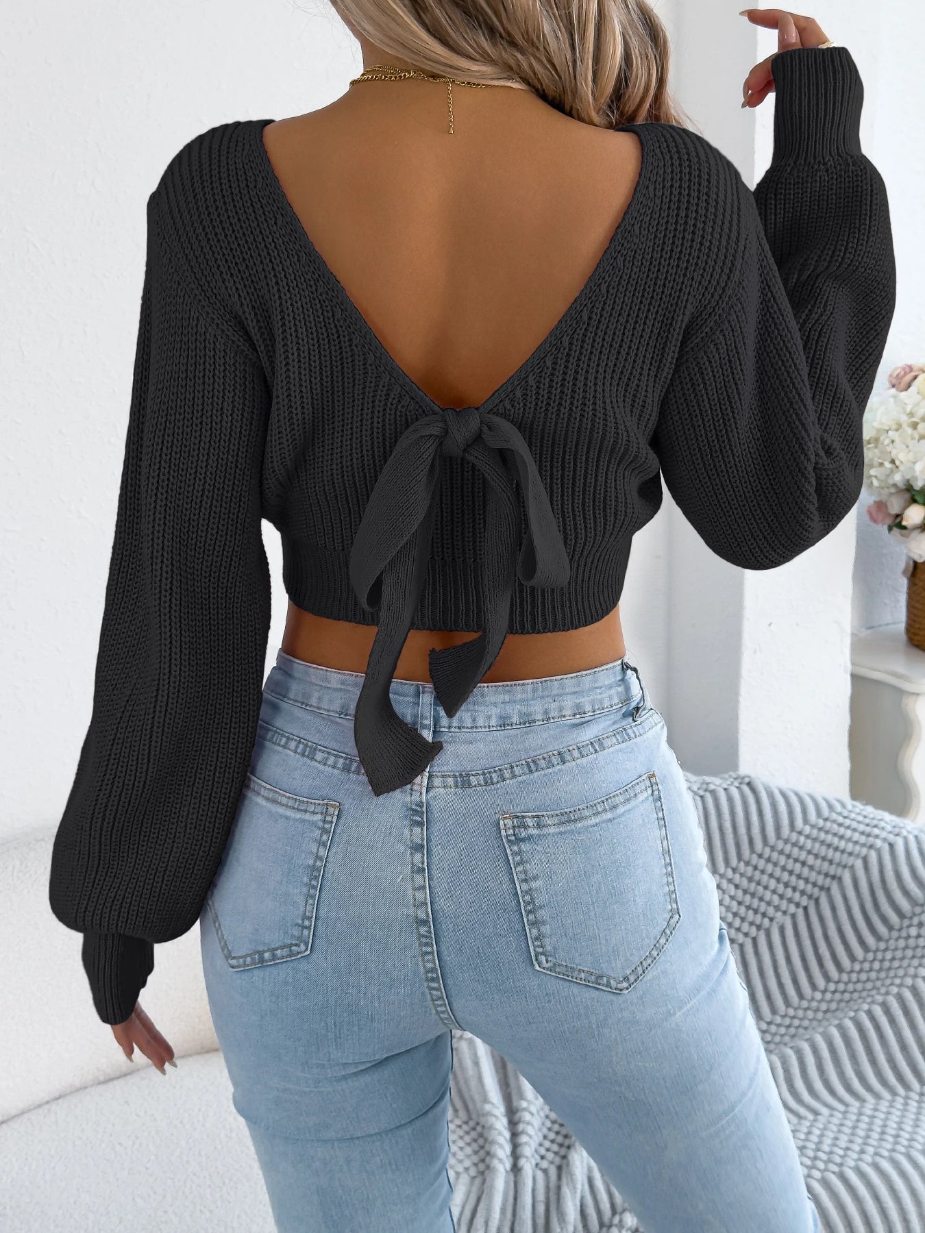 Backless Bow Tie Sweater