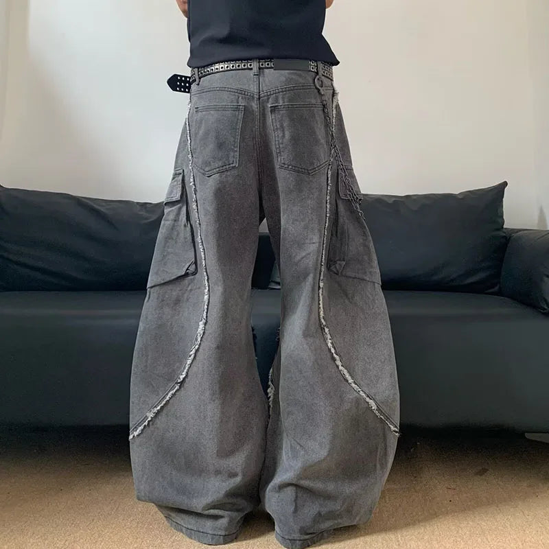 Men's Korean Vintage Spliced Jeans.