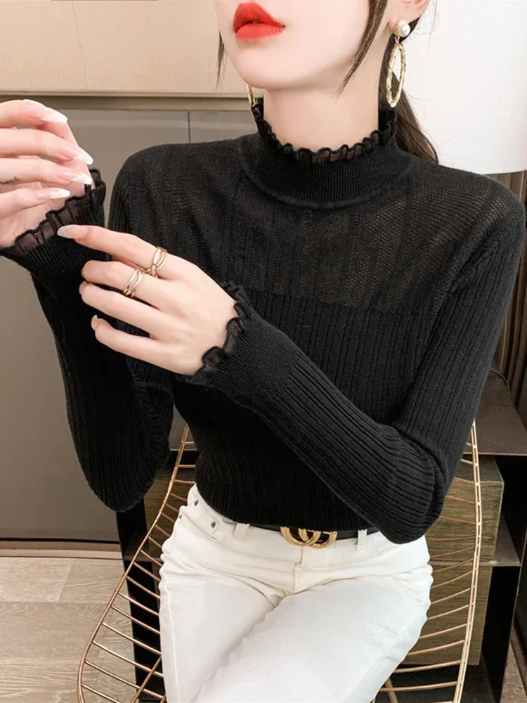 Lace Mock Neck Sweater
