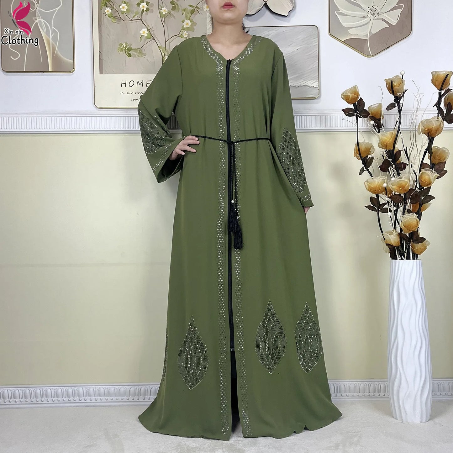 Elegant Women’s Long Sleeve Abaya with Turban