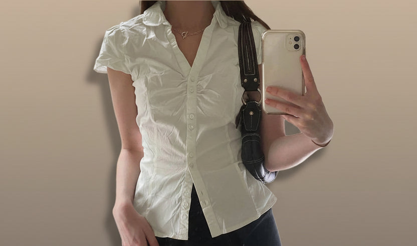Women's Kawaii Shirred White Shirt