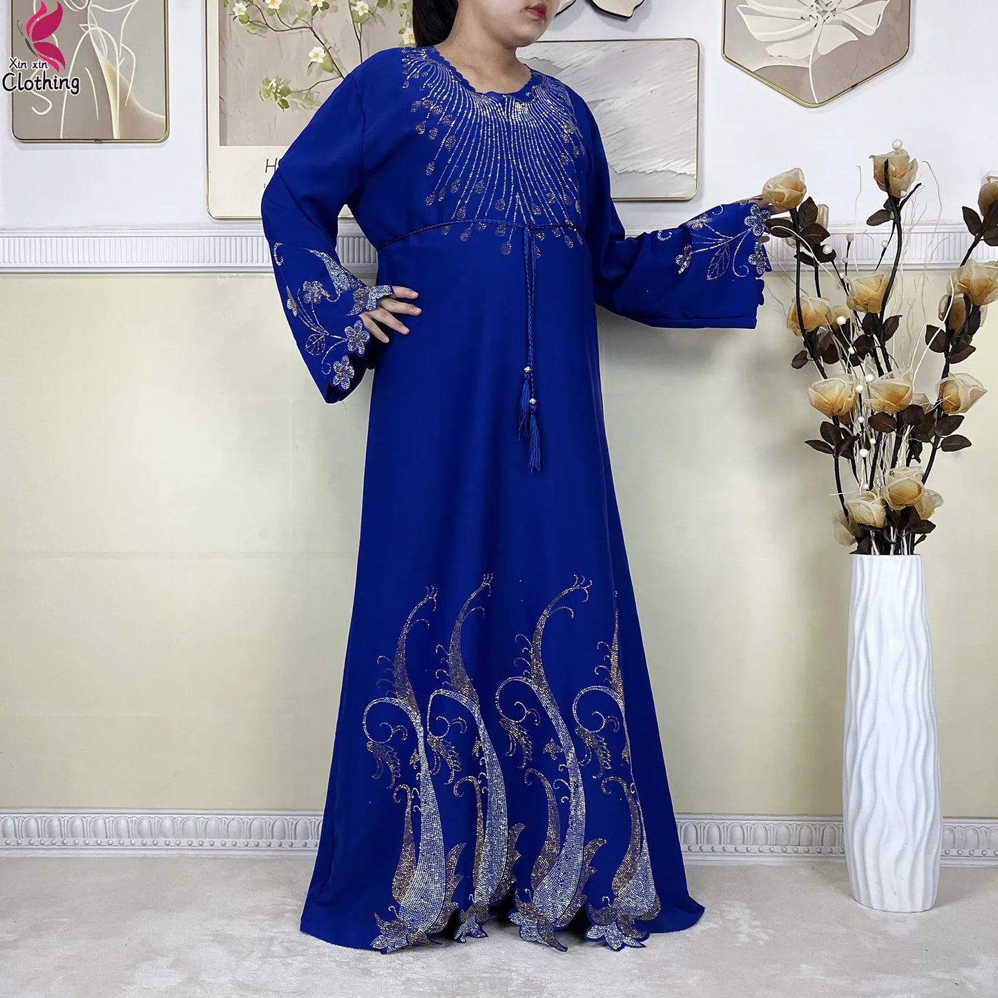 Elegant Women’s Chiffon Diamond Abaya Dress