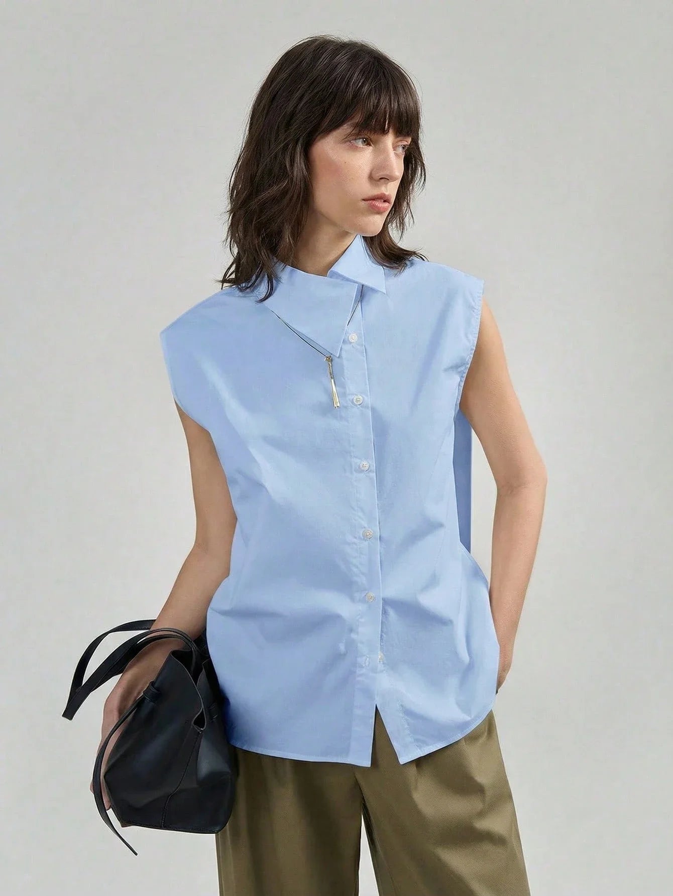 Women Light Blue Sleeveless Fit Casual