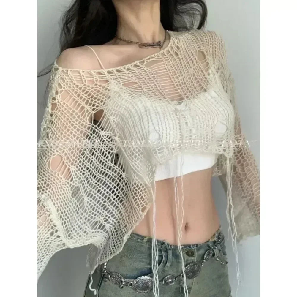 White Slash Neck Crop Sweater