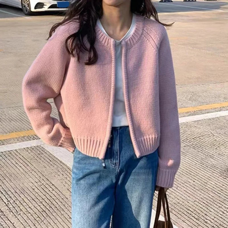 Cropped Zipper Knit Jacket