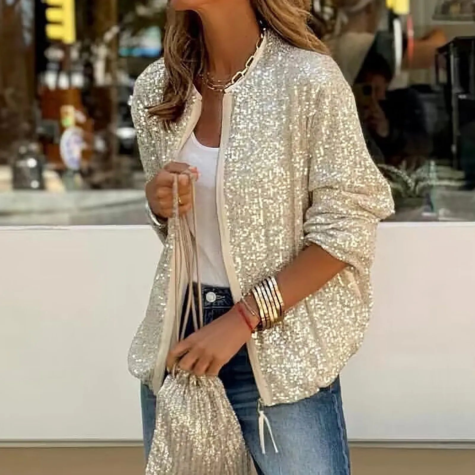 Sequin Cropped Glitter Jacket