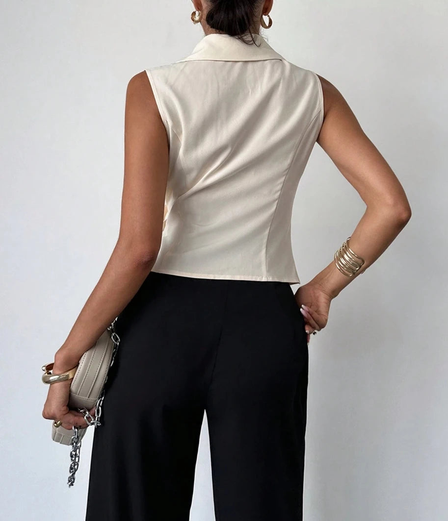 V-Neck Waist Belt Casual Top