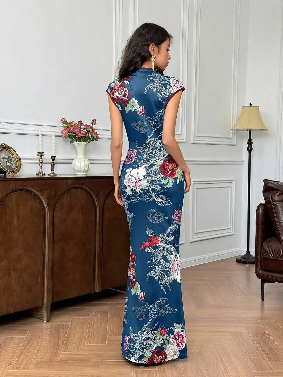 Women's Floral Dragon Print Dress
