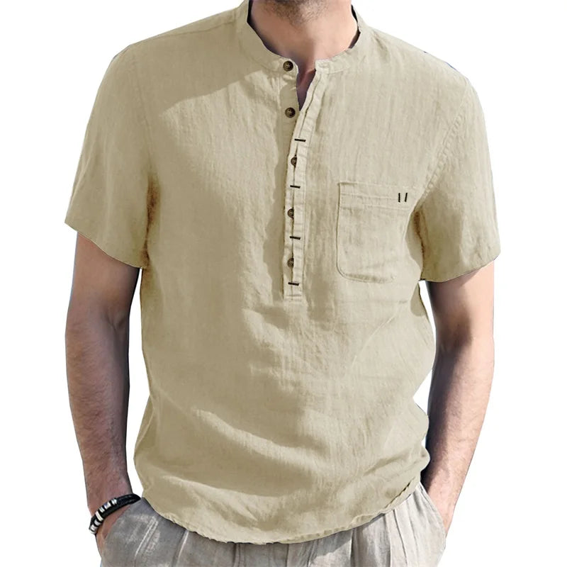 Men's Linen Henley Shirt