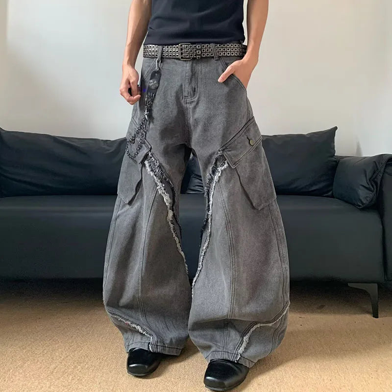 Men's Korean Vintage Spliced Jeans.