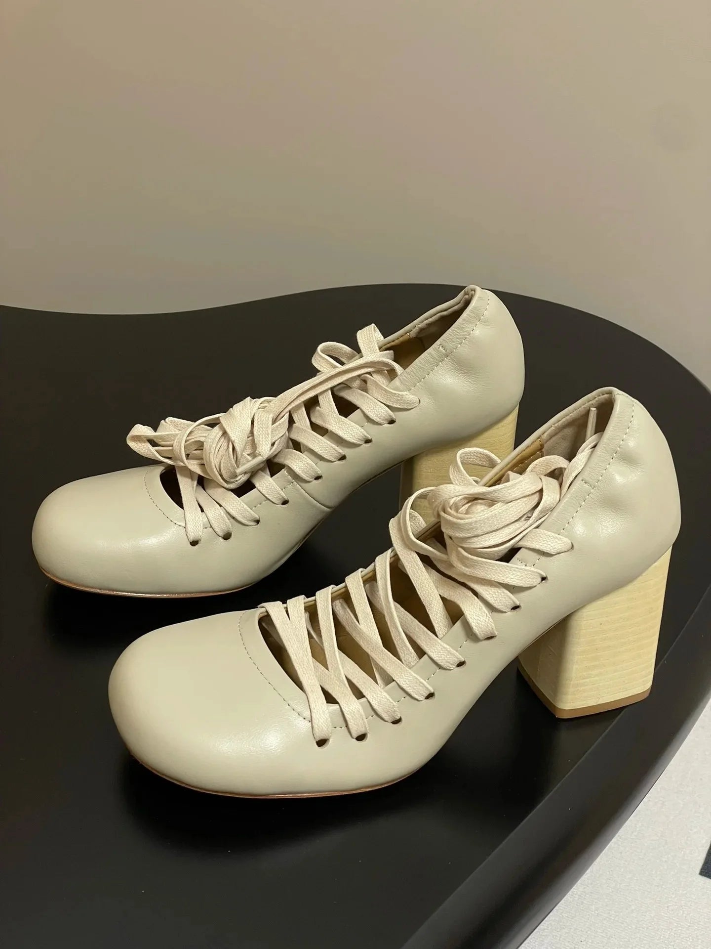 Lace-Up Leather Pumps