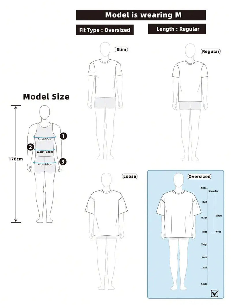 Size guide for Men Oversized Box Fit Streetwear T Shirt