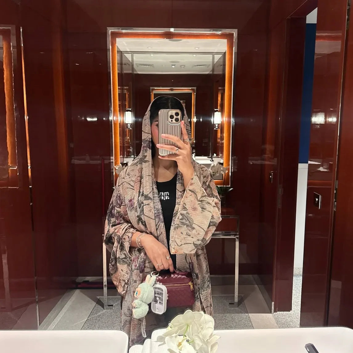 Women’s Printed Abaya & Scarf 2-Piece Set