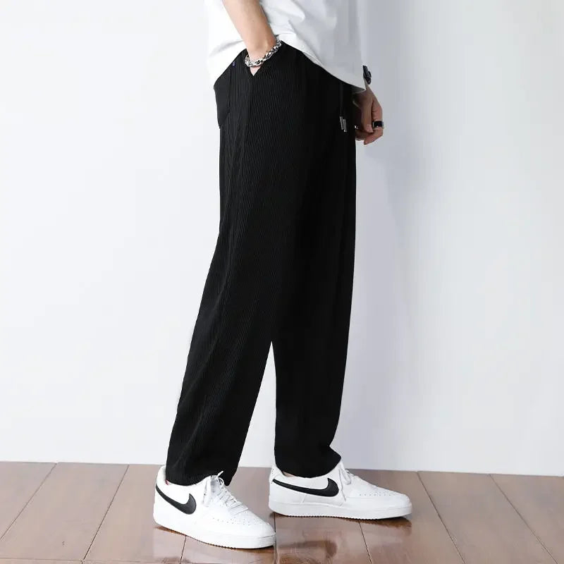 Men’s Summer White Ice Silk Wide-Leg Casual Pants