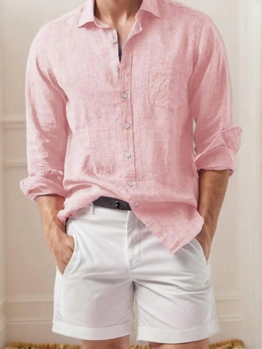 Men's Cotton Linen Button Down Shirt