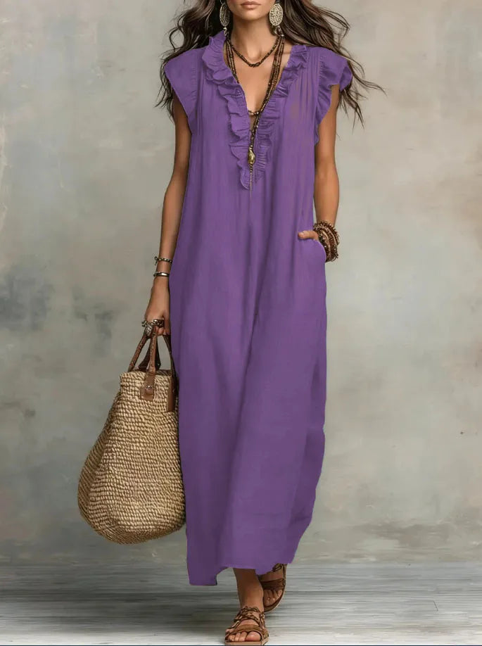 Women's Ruffle Linen Maxi Dress