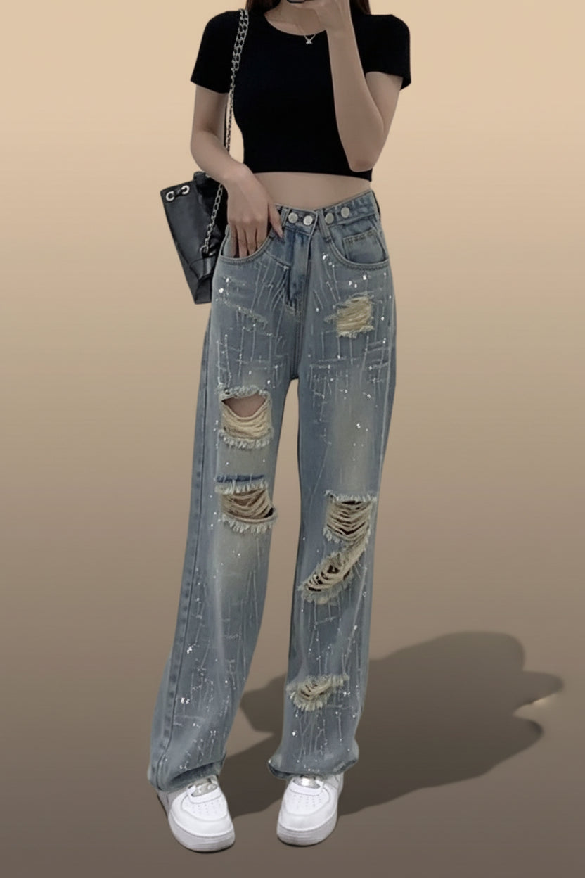 Women Cowboy Wide Leg Jeans