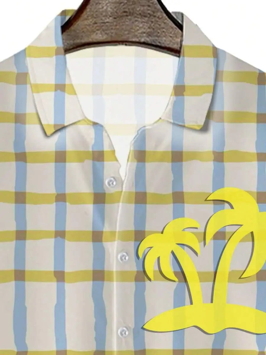 Men's Plaid Palm Tree Button Up Shirt