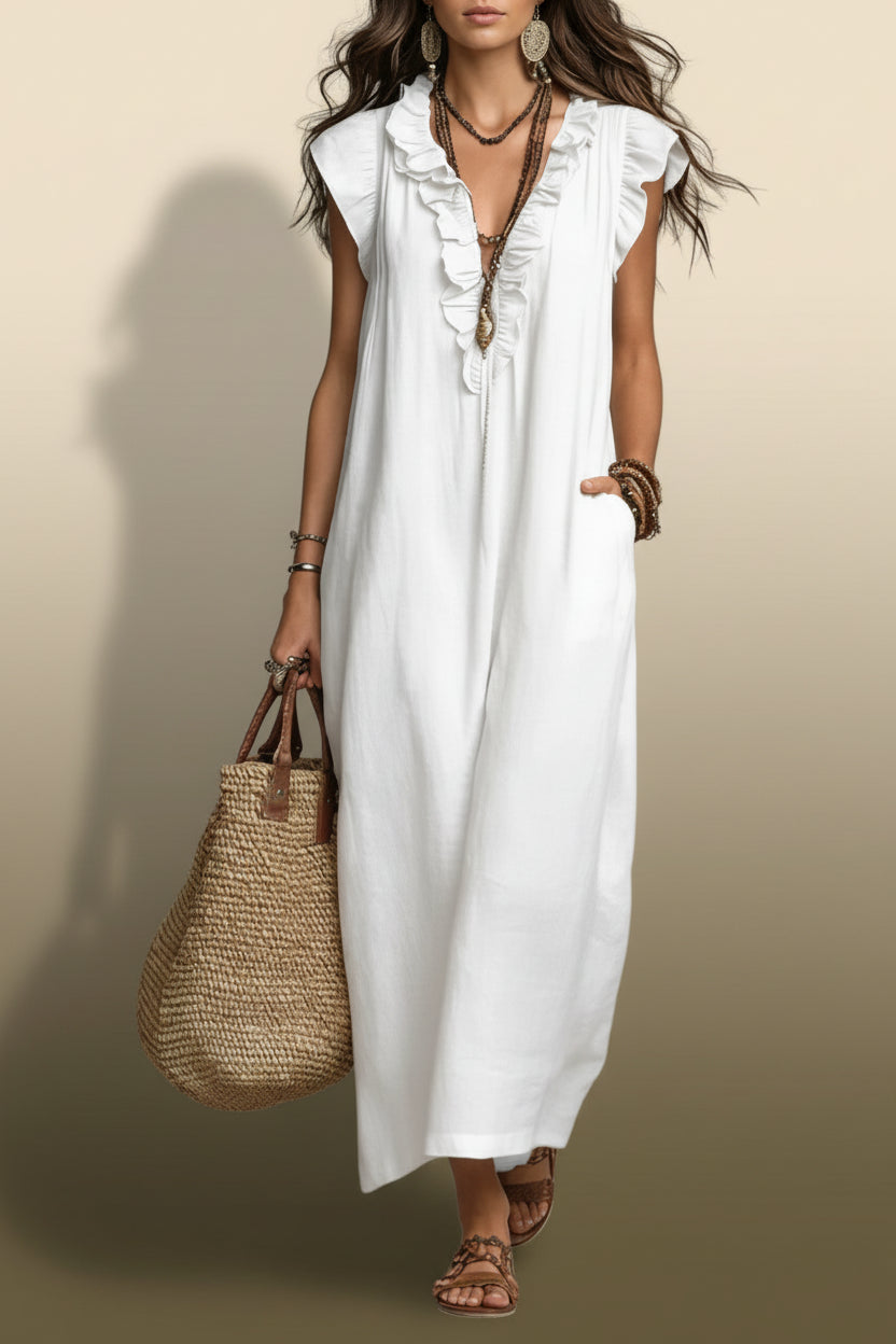 Women's Ruffle Linen Maxi Dress