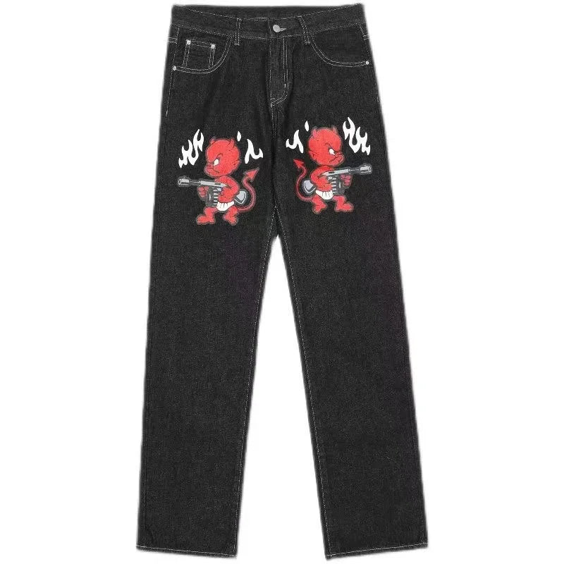 Y2K Cherry Blossom Embroidered Wide-Leg Jeans