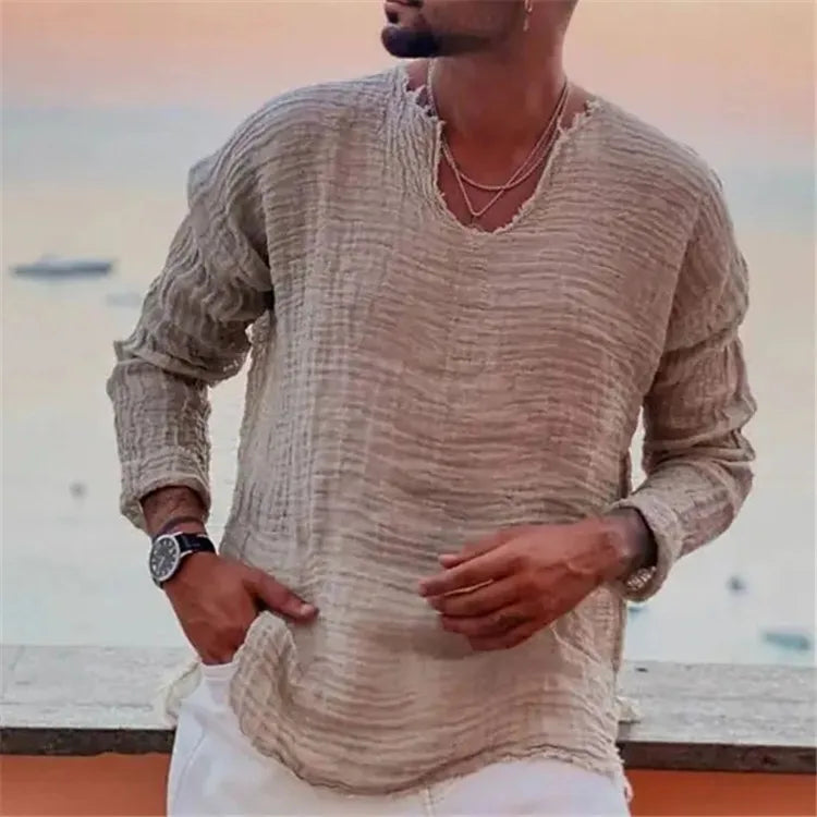 Men's V-Neck Linen Shirt