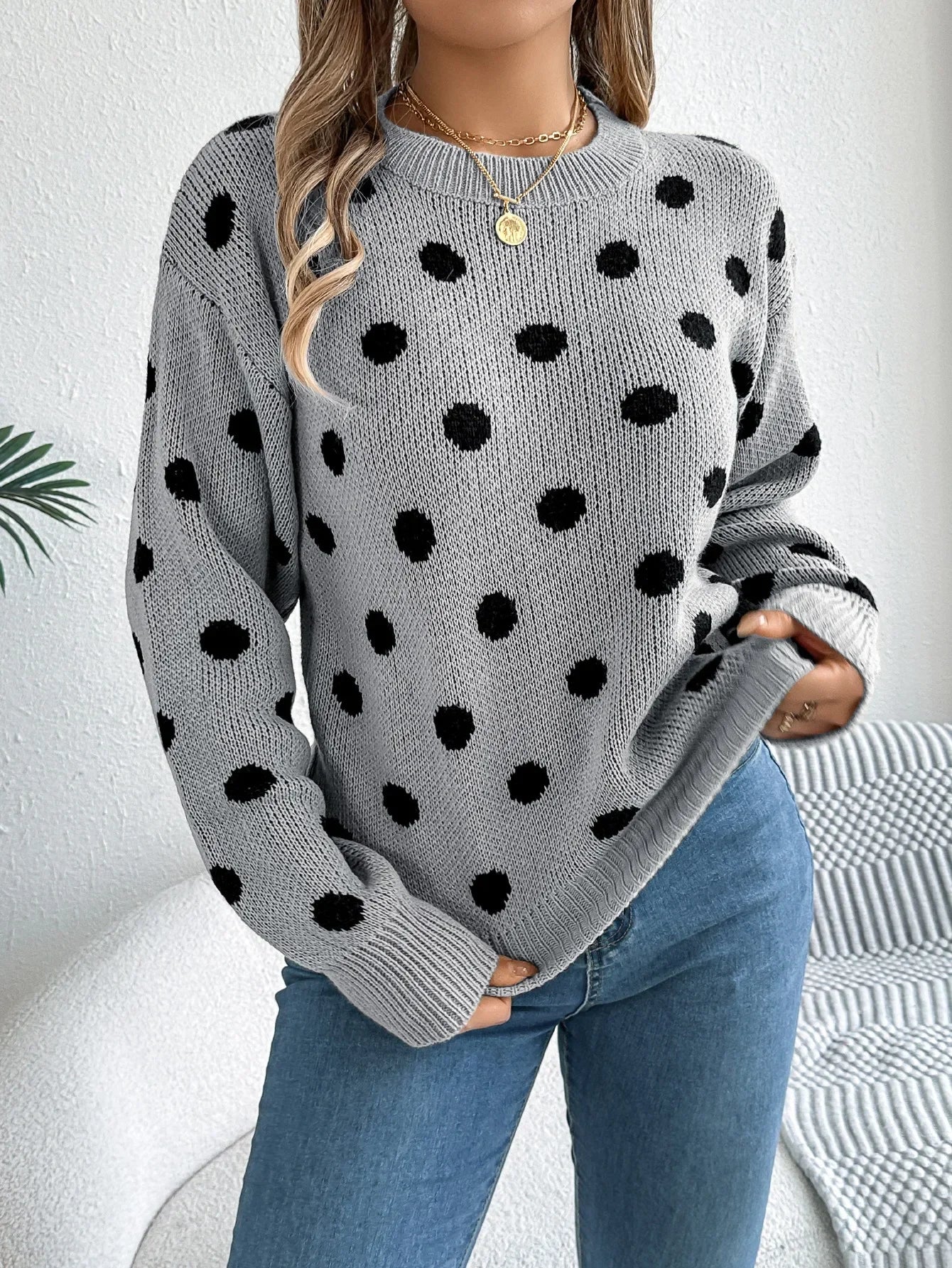 Polka Dot Contrast Sweater