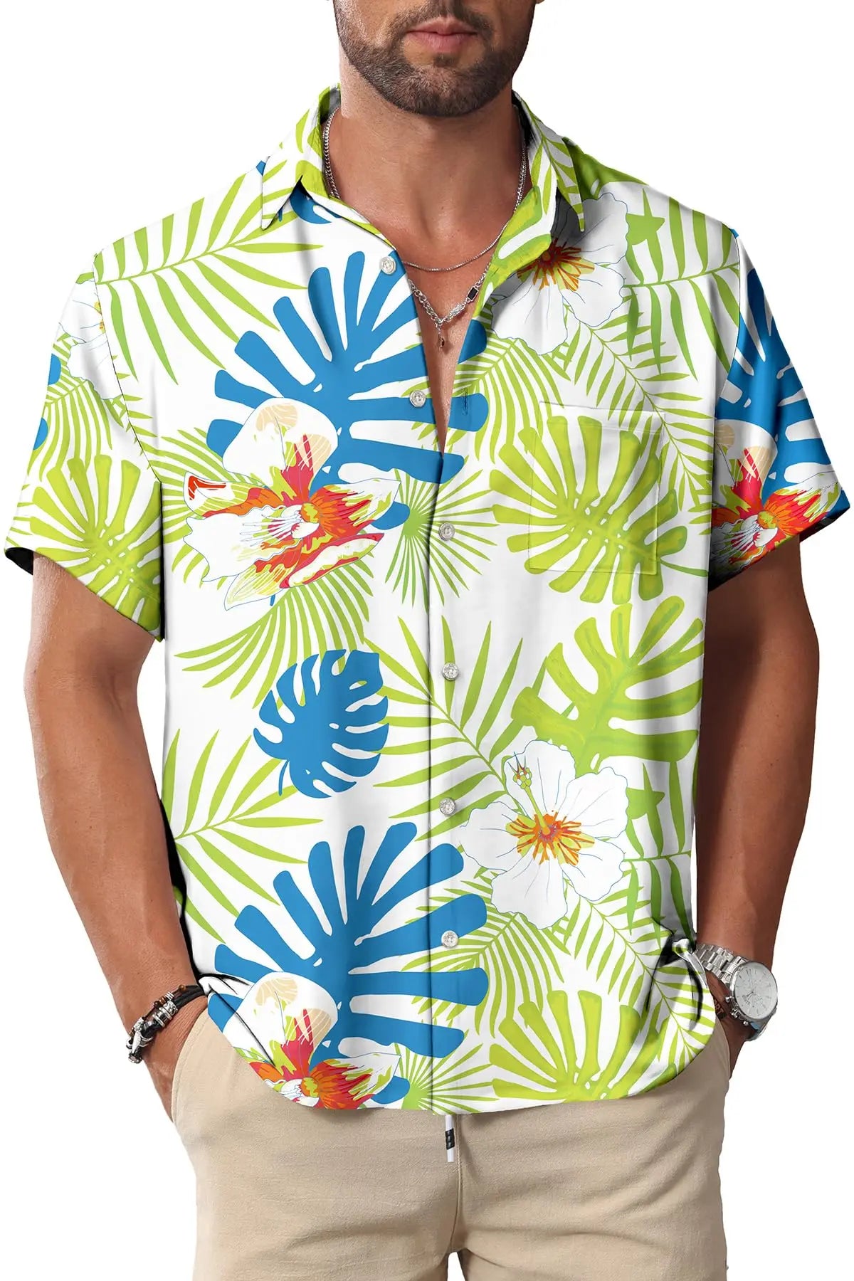 Men Hawaiian Tropical Button Down