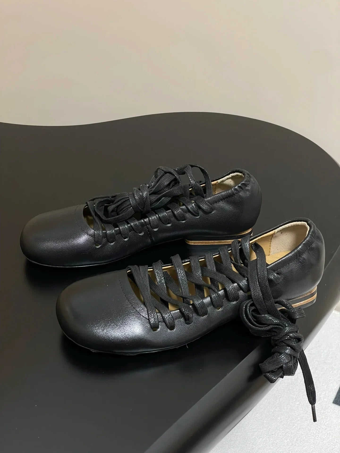 Lace-Up Leather Pumps