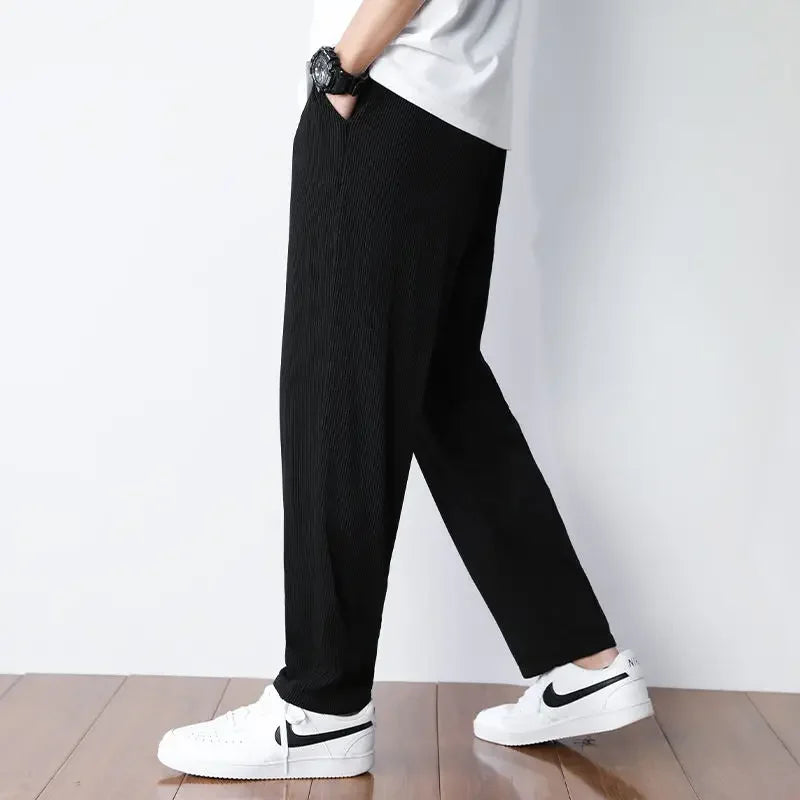Men’s Summer White Ice Silk Wide-Leg Casual Pants