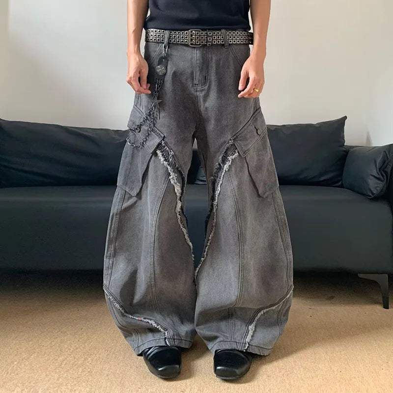 Men's Korean Vintage Spliced Jeans.