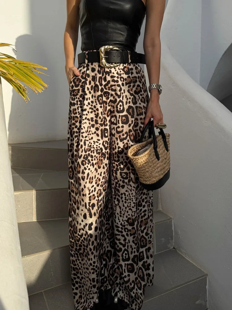 Women Leopard Satin Pants