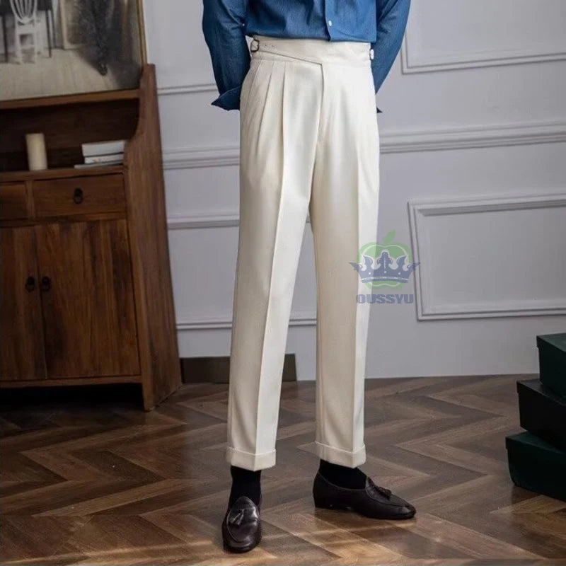Men’s White High-Waist Straight Suit Pants