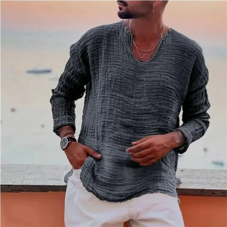 Men's V-Neck Linen Shirt