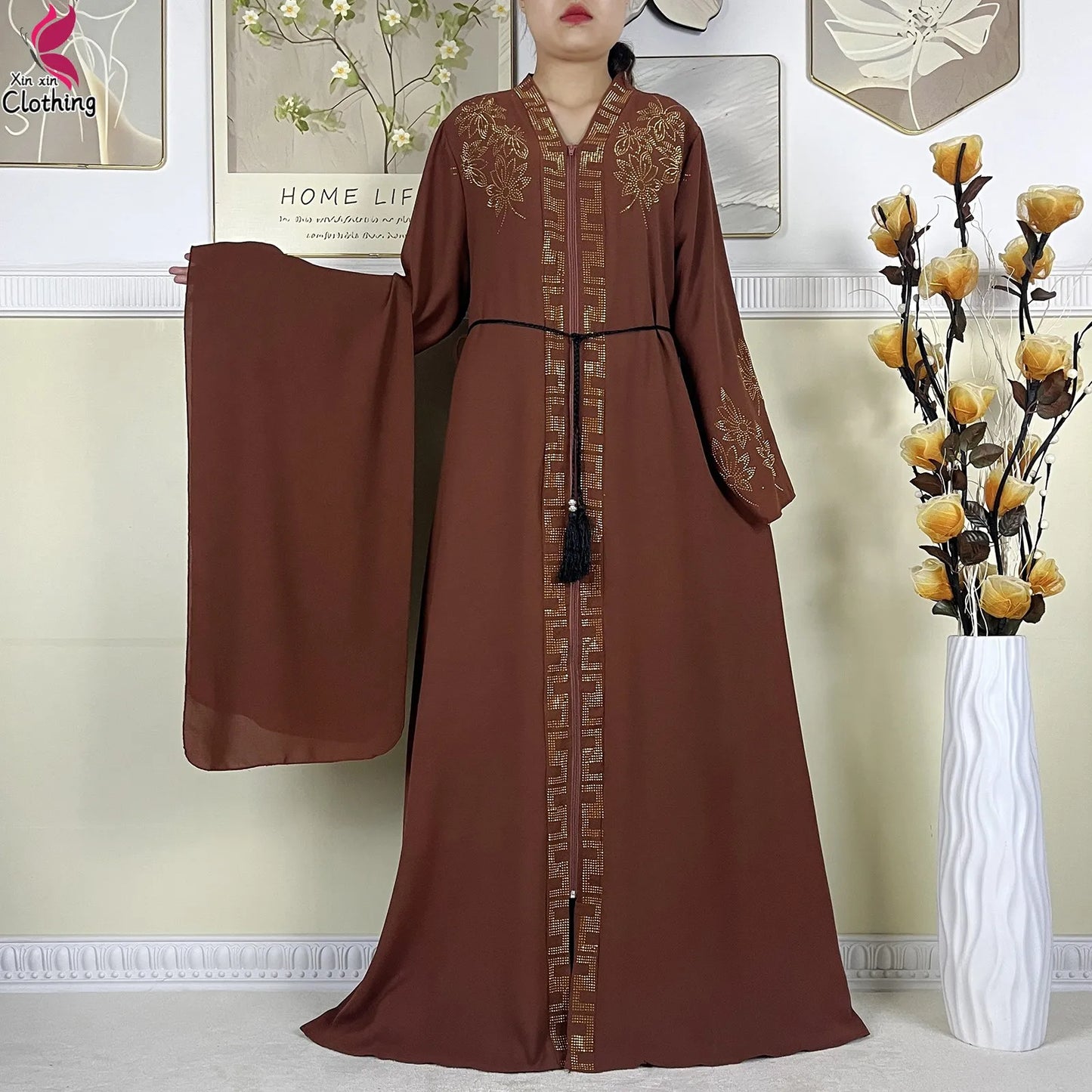 Elegant Women’s Long Sleeve Abaya with Turban