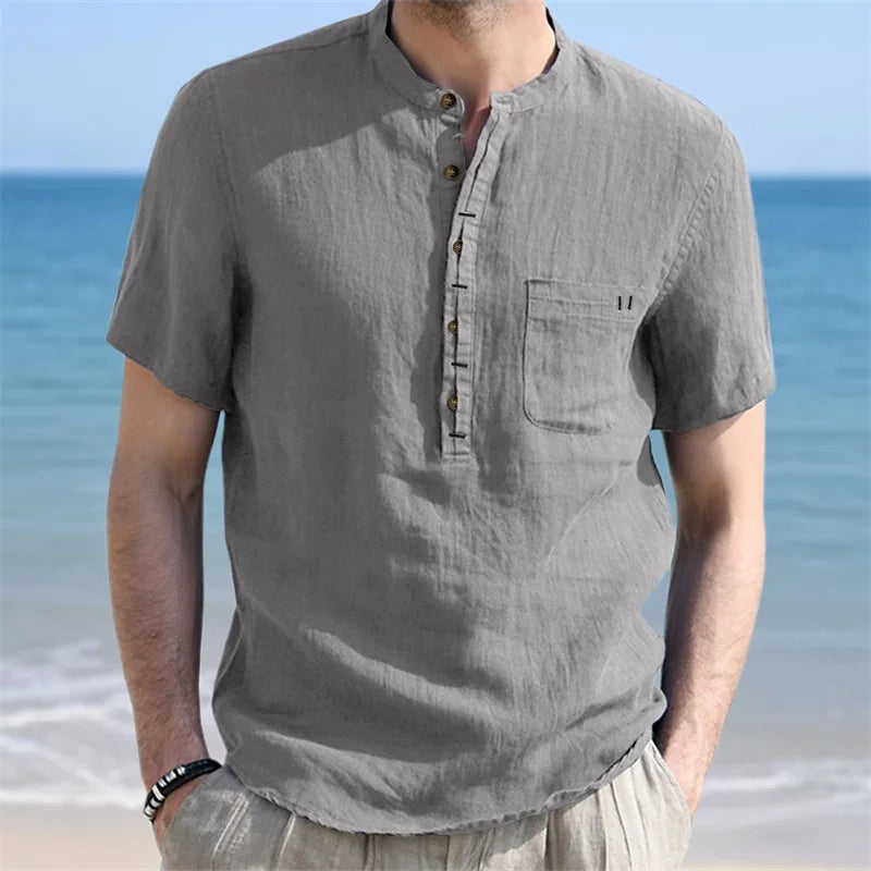 Men's Linen Henley Shirt