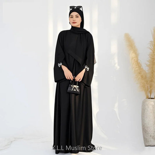 Luxury Dubai Jacquard Bowknot Abaya Women Kaftan Dress