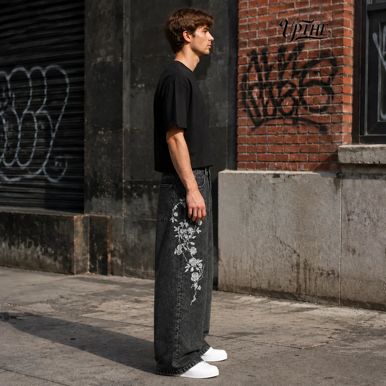 Men’s Y2K Rose Embroidery Wide Leg Jeans