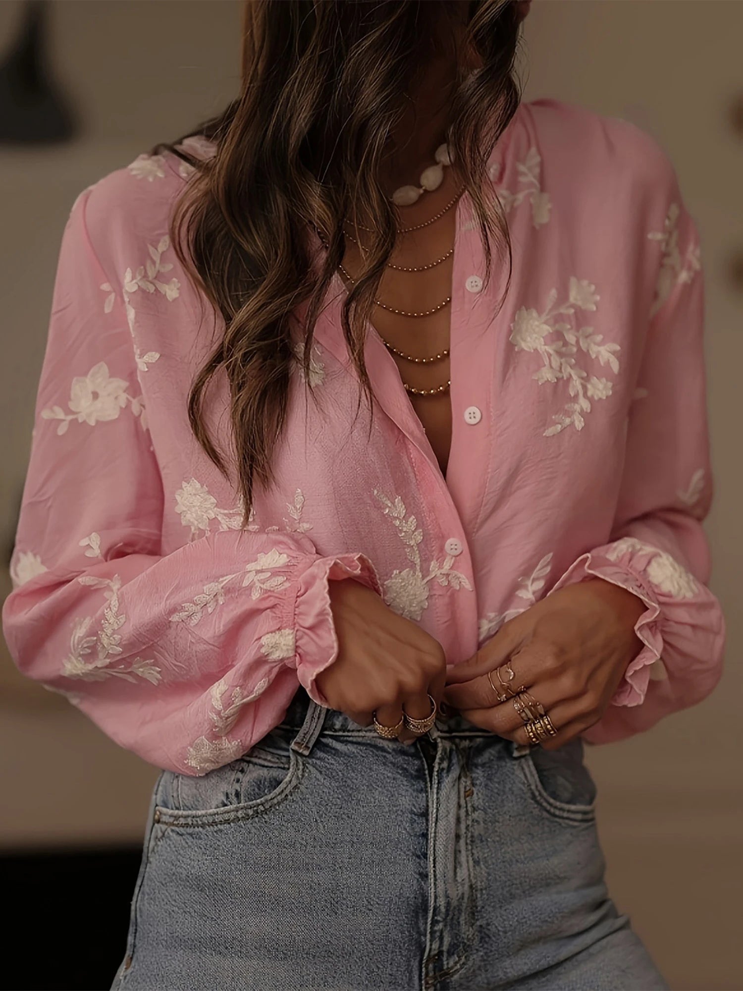 Oversized Floral Embroidered Shirt